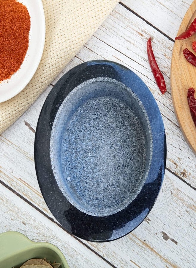EZAHK Black Granite Stone Mortar and Pestle Set for Spices, Okhli Masher, Khalbatta Stone, Natural & Handmade Grinder, Musal, Well Design for Kitchen, Home, Herbs (10 cm) Black. - Image 4